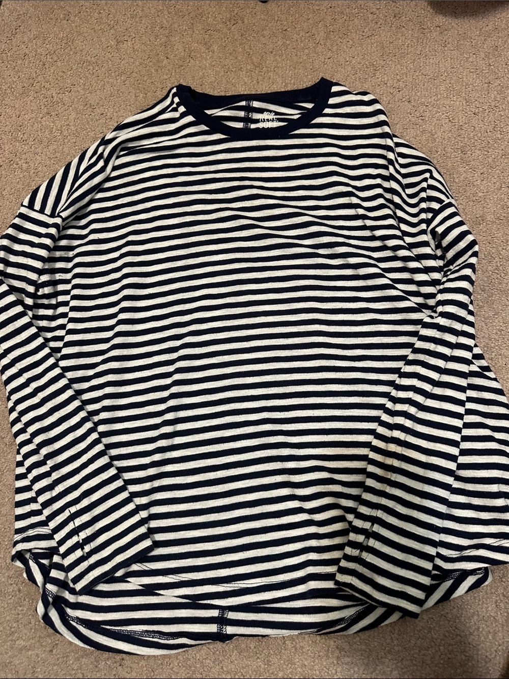 aerie Navy & White Striped Long-Sleeve Crew